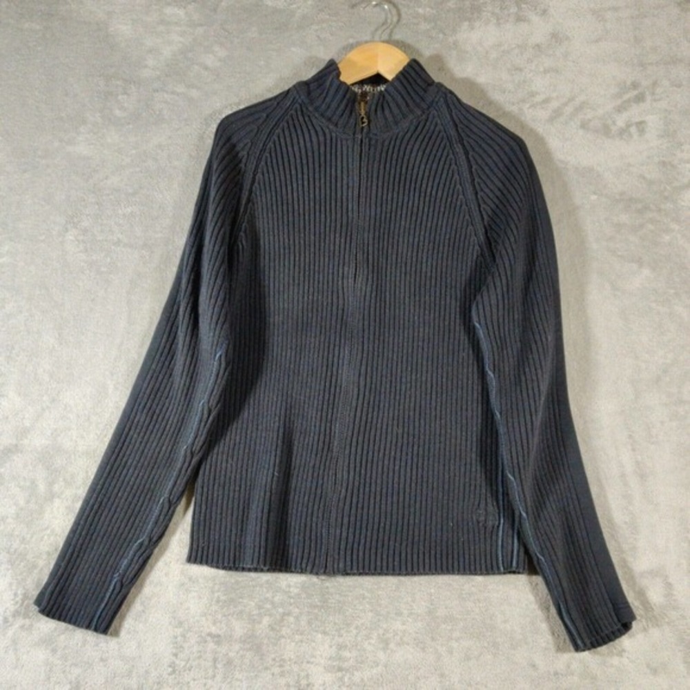 Buffalo David Bitton Sweater Mens Large Navy Blue Cable Knit Full Zip Classiccor